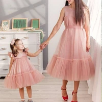mother daughter matching clothes flower girl dresses high waist princess pink ball gown parent child outfit