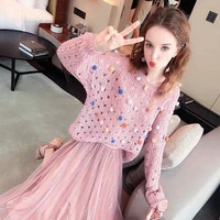 sweater womens spring and autumn new fashion knitted dress womens long knee mesh suit skirt two piece set