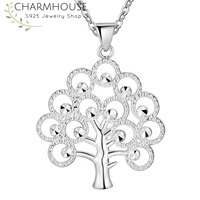 pure 925 sterling silver necklaces for women money tree pendant necklace collier femme wedding bridal jewelry bijoux