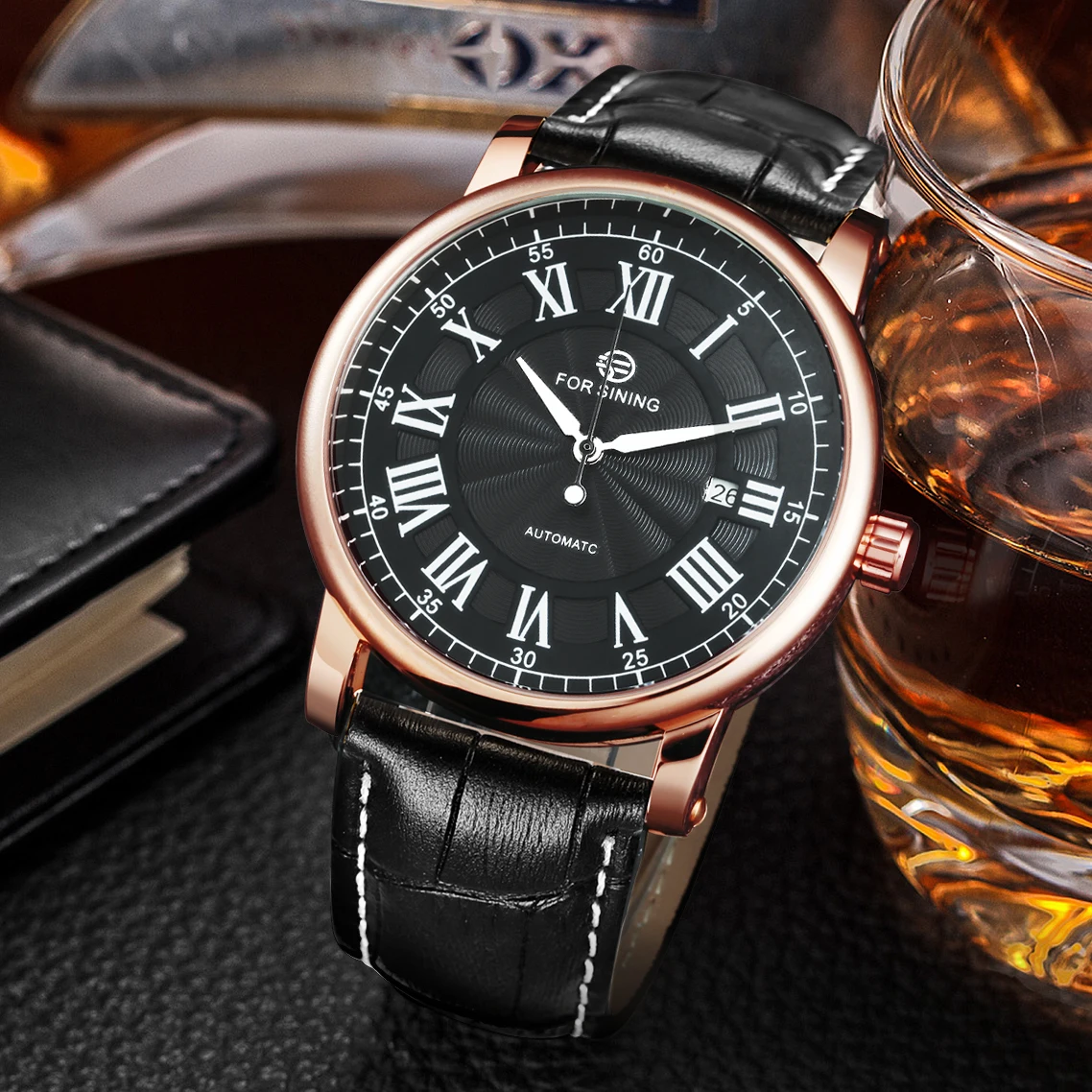 FORSINING Casual Watches for Men Fashion Simple Automatic Mechanical Leather Strap Auto Date Classic Dress Wristwatches | Наручные часы