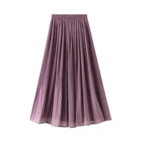 solid color elastic waist korean pleated chiffon women skirt casual elegant streetwear fresh and sweet summer ladies skirts