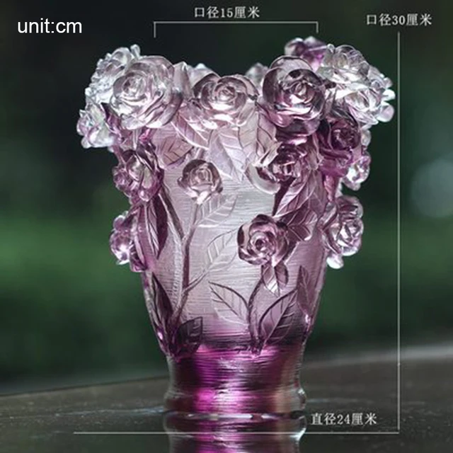 

Eastern High-end Roses Design Vase Flowers Container Color Glazed Pot Fascination Luxry Crystal Artwork Desktop Arab Home Deco K