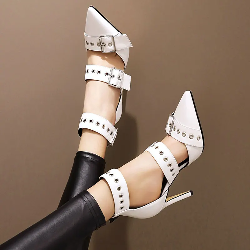 Женские туфли-лодочки на высоком каблуке с острым носком и пряжкой 33-48 лето