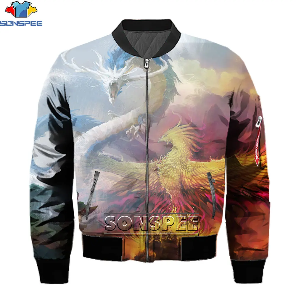 

SONSPEE Design Stitching Style Pinjie Dragon Phoenix Chinese Style Jacket Hip Hop Fashion Streetwear 3D Print Casual Coats Tops