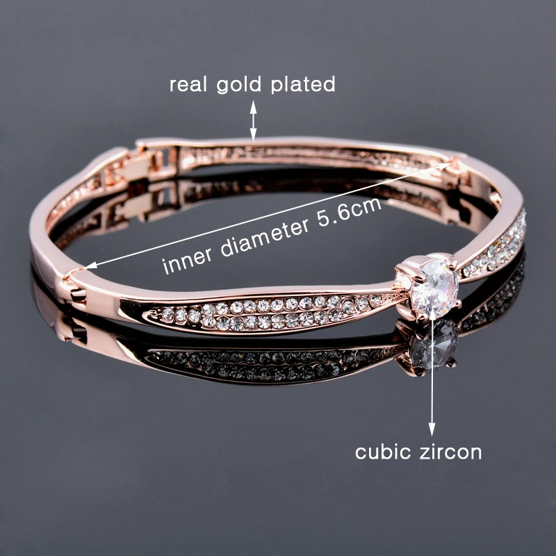 

LEEKER Personality Design Round Cubic Zircon Bangle For Women Rose Gold Silver Color Crystal Bracelet Statement Jewelry 154 LK7