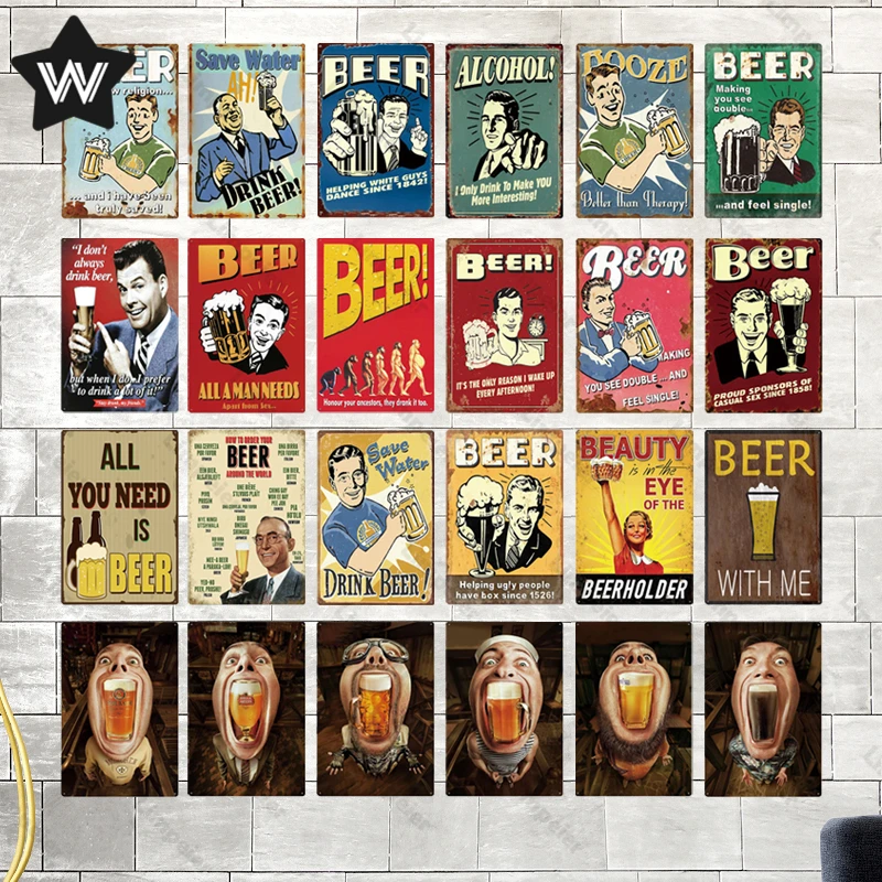 

Save Water Drink Beer Metal Tin Sign Vintage Wall Sticker Metal Poster Tin Plaque Retro Style Metal Sign for Man Cave Club Decor