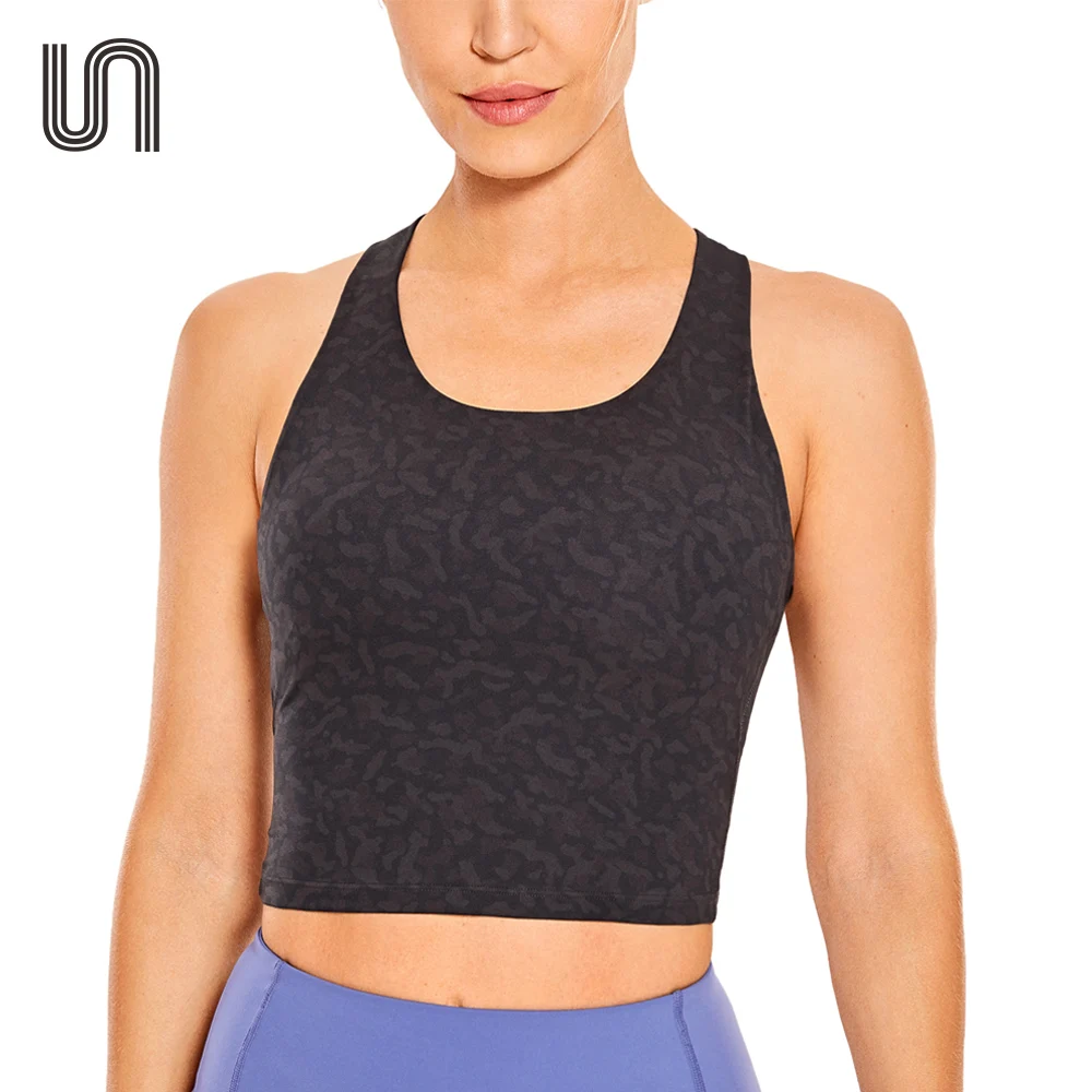 

Women's Longline Cropped Sports Bra High Neck Cami Tank Tops Wirefree Padded Yoga Bra