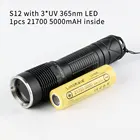 Ультрафиолетовый светодиодный фонарик Convoy S12, 3 * UV 365 нм, Уфа 21700, фонарик, 1 шт., батарея 21700 5000 мАч, внутри