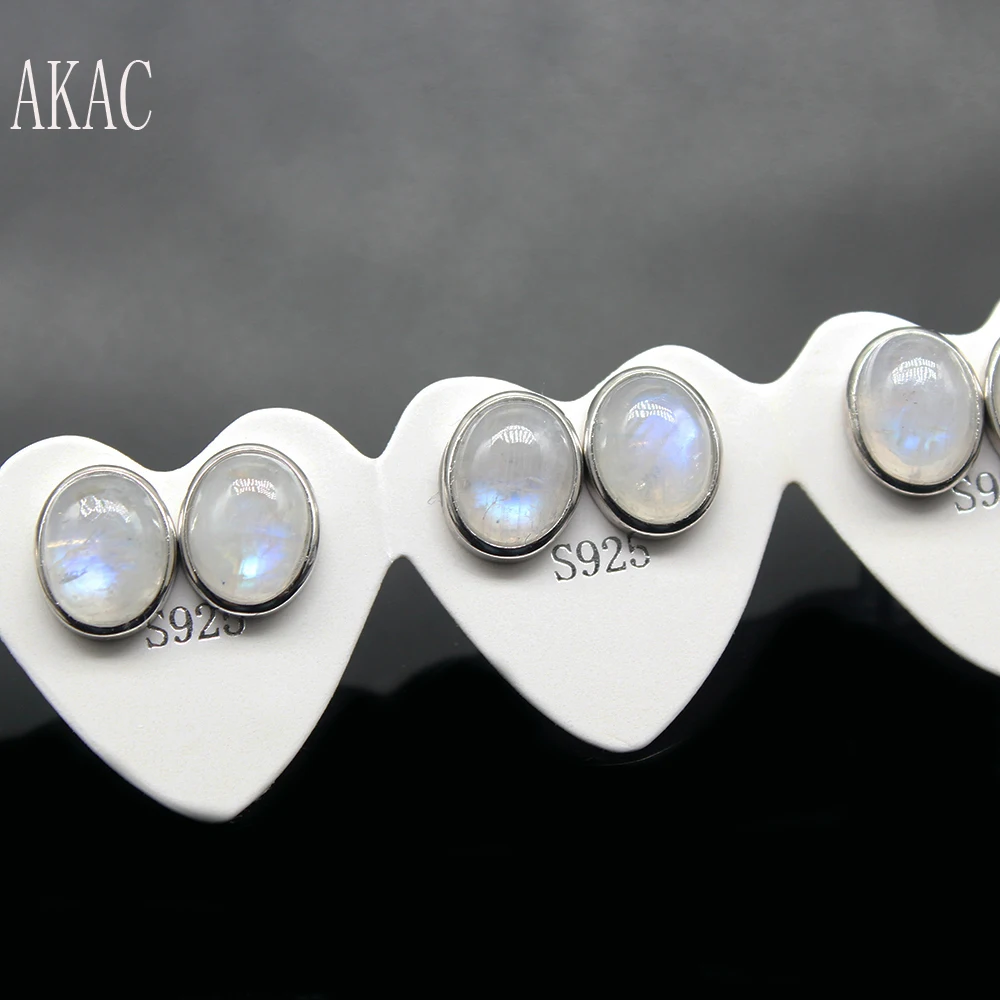 

5pairs AKAC approx6*8mm natural rainbow moonstone stud earrings for women earrings wholesale