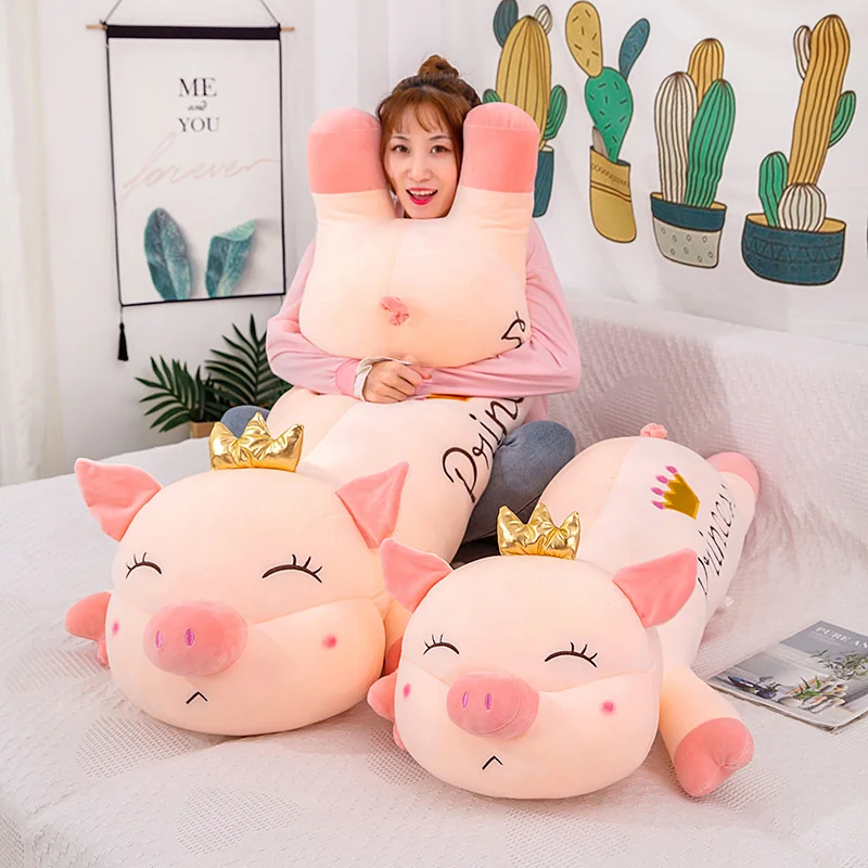 

70-110cm Cute Pig King Plush Toys Soft Stuffed Kawaii Animal Piggy with Crown Lovely Pillow Doll for Kids Children Girls Gift
