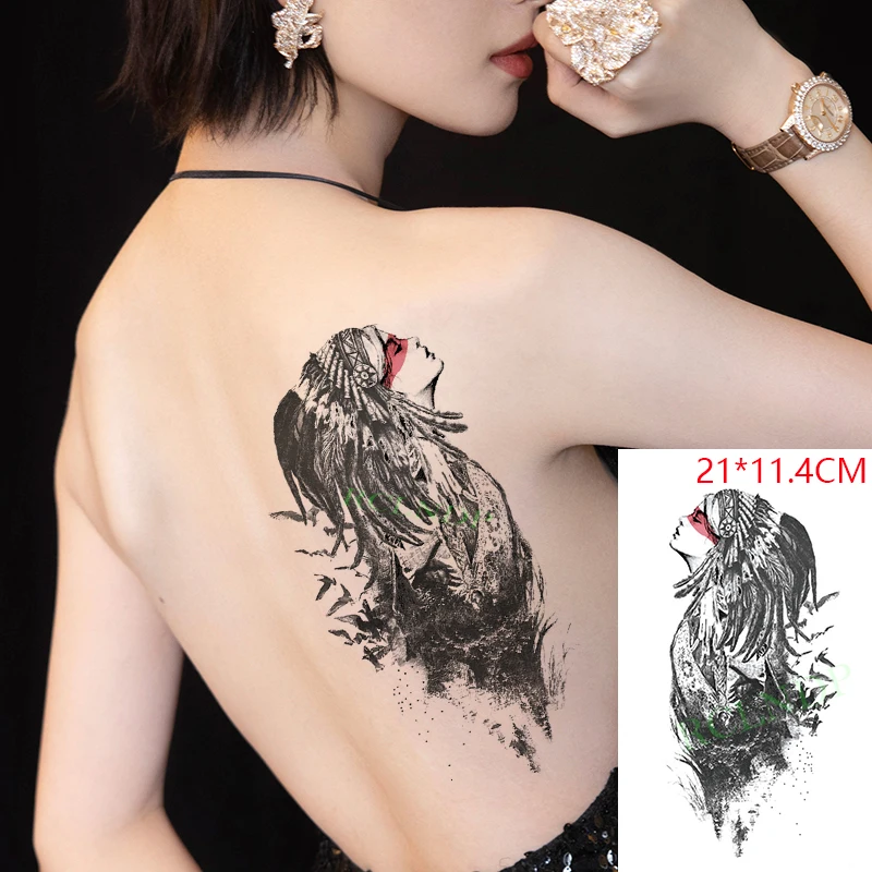 Водостойкие временные тату-наклейки Череп коза животные красный цветок