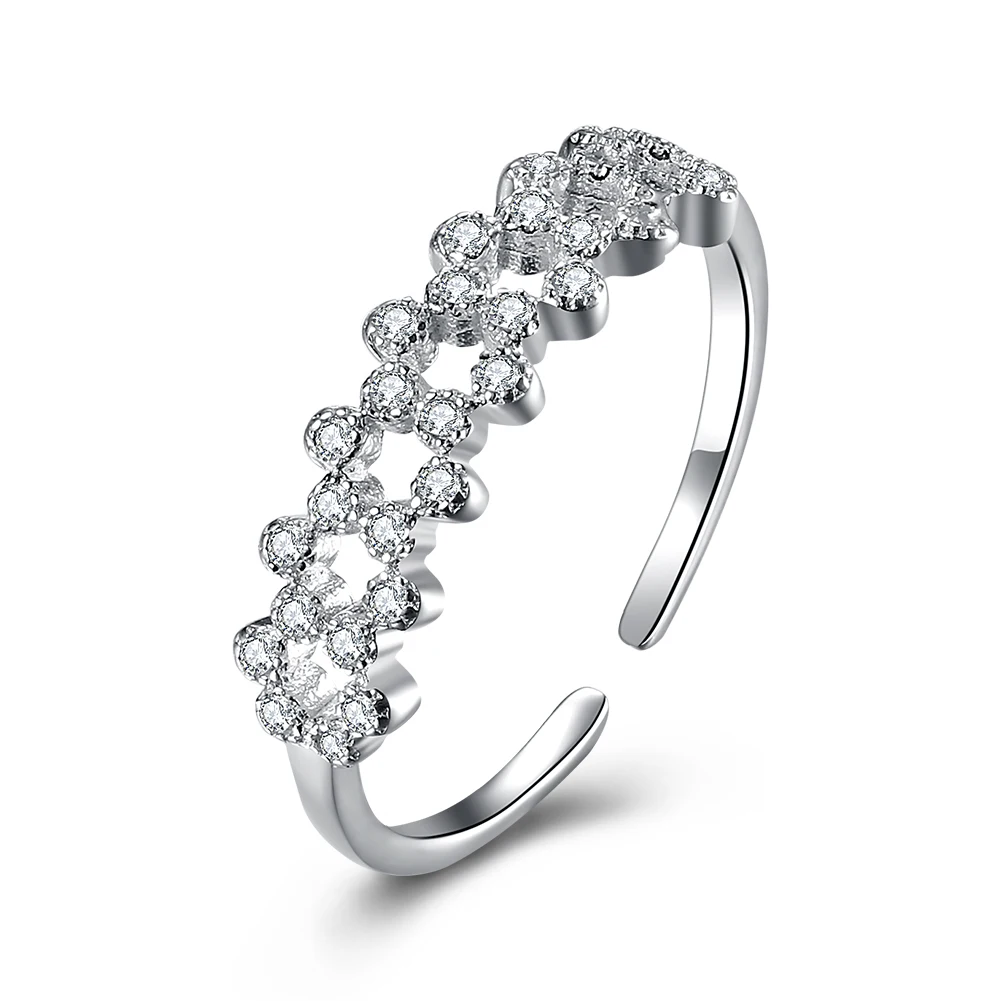 

ZEMIOR Women Rings Genuine Sterling Silver 925 Jewelry Shiny 5A+ CZ Cubic Zirconia Hollow Out Adjustable Open Engagement Ring