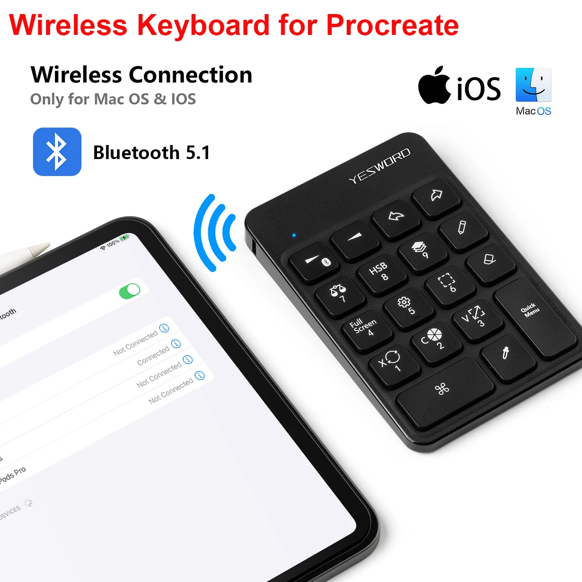 Беспроводная клавиатура YESWORD для Procreate Bluetooth рисования iPad графических планшетов