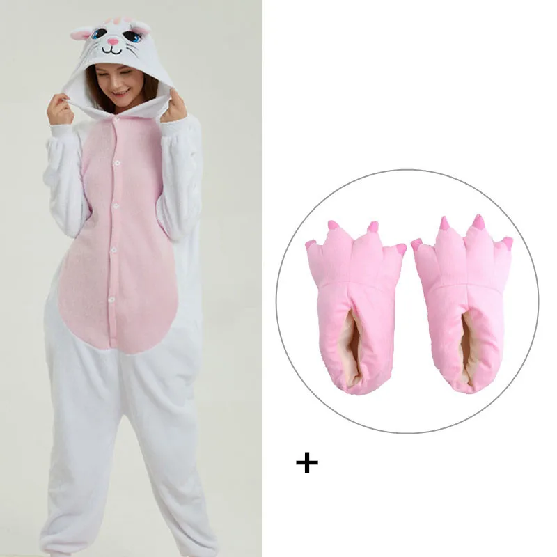 Кигуруми животных Белый Кот Onesie для мужчин и женщин мультфильм совпадающие