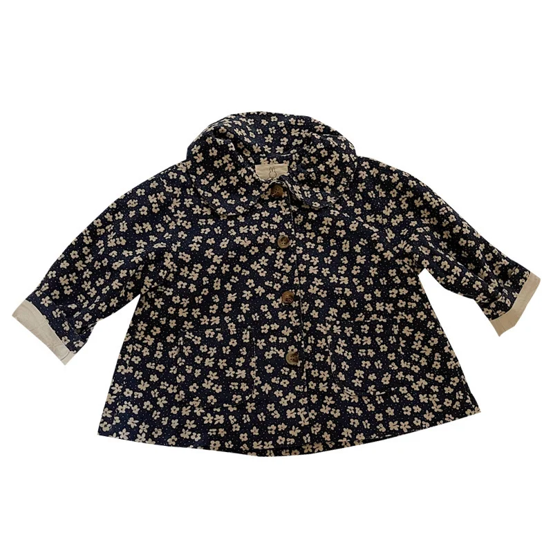 

Autumn fashion soft floral corduroy jackets for girls loose turn-down collar outwears coats