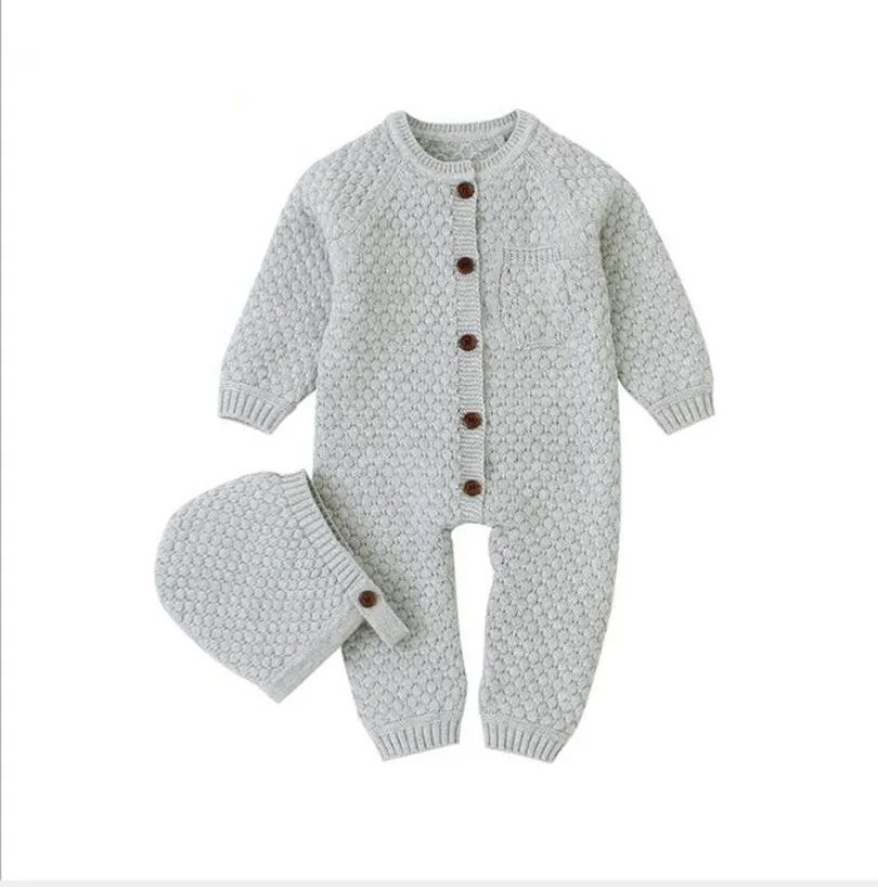 

0-24M Baby Romper Winter Clothes Knitted Warm Romper With Hat Infant Toddler Jumpsuit Newborn Girl Boy Clothes 2019 Brand New