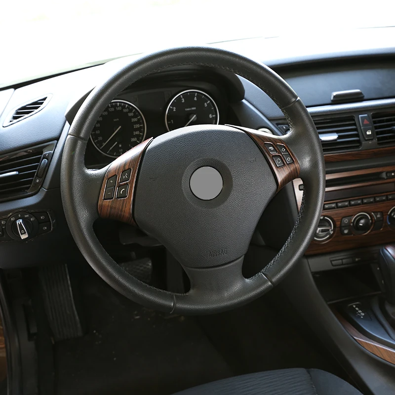 

For BMW X1 E84 2010-2013 For BMW E90 E92 3 Series 2005-2012 ABS Pine Wood Grain Car Steering Wheel Button Frame Accessories