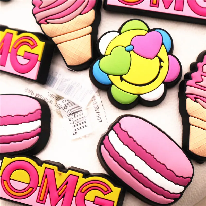 High Imitation Shoe Charms Accessories Smile Flowers/Pink Ice Cream/Pink macaron/OMG Shoe Decoration for jibz Kid's Party X-mas