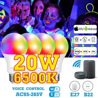 wifibluetooth smart bulb e27 b22 rgb light dimmable 20w tuya smart life app control smart led bulb work with alexa google home