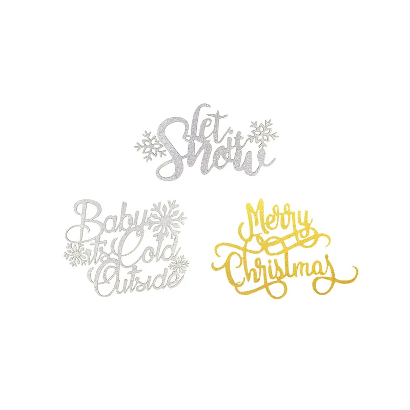 Рождественский капкейк Toppers золотой серебряный блеск снежное украшение веселые