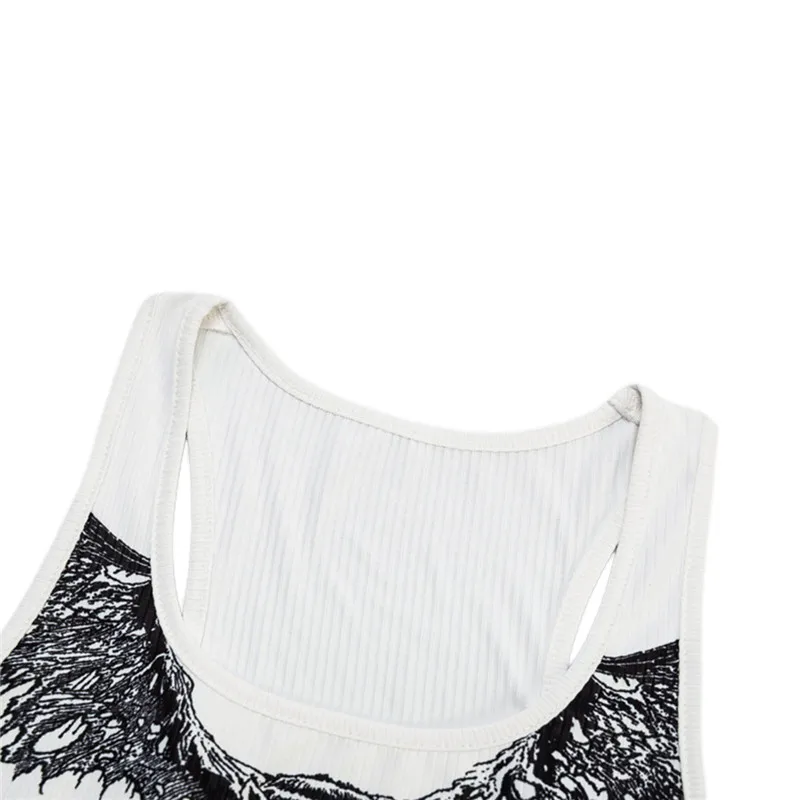 Женский облегающий Топ Goth белый топ без рукавов с принтом летучей мыши