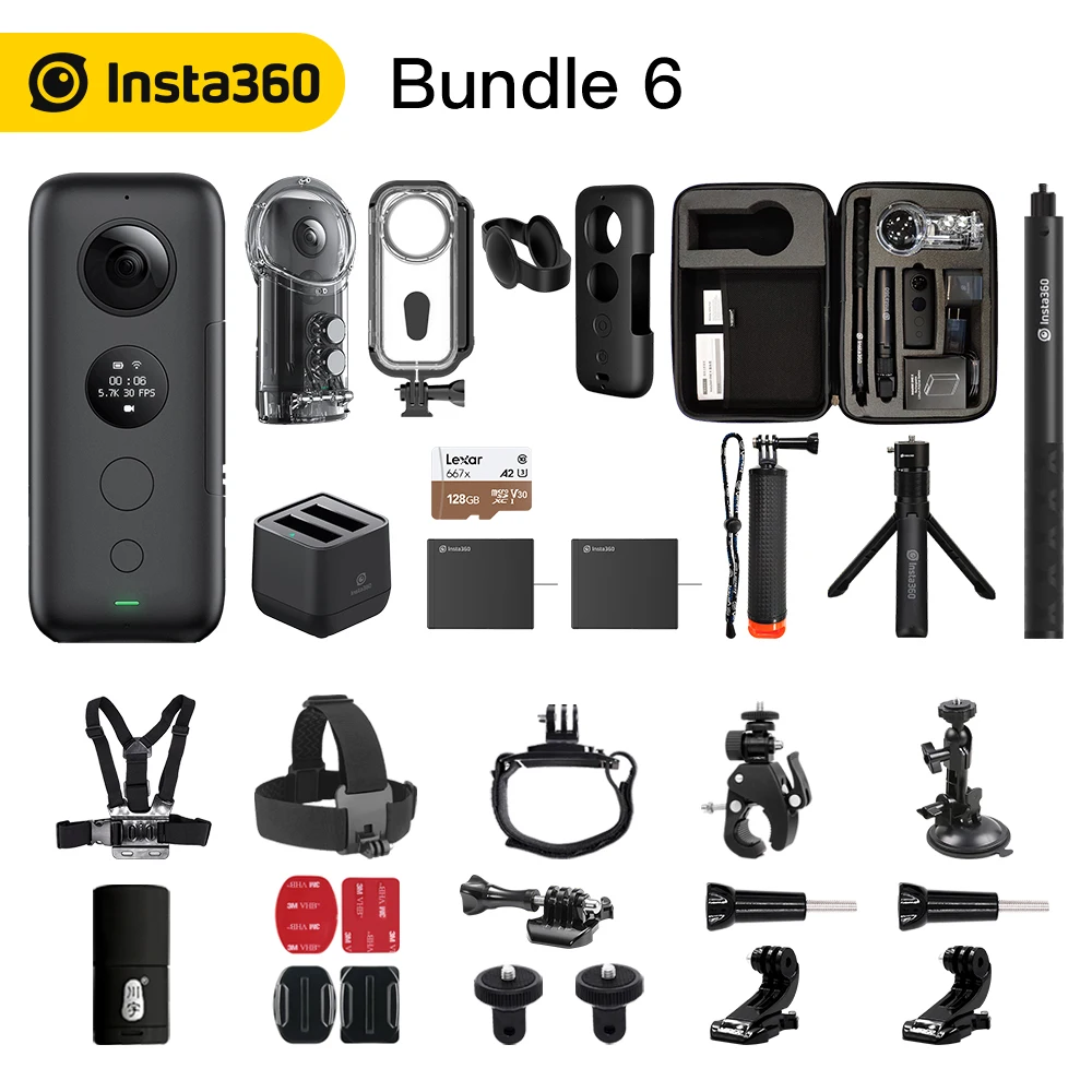 Insta360 ONE X Экшн-камера VR 360 панорамная камера для iPhone и Android 5,7 K видео 18MP фото невидимая селфи-палка - Цветной: Bundle 6