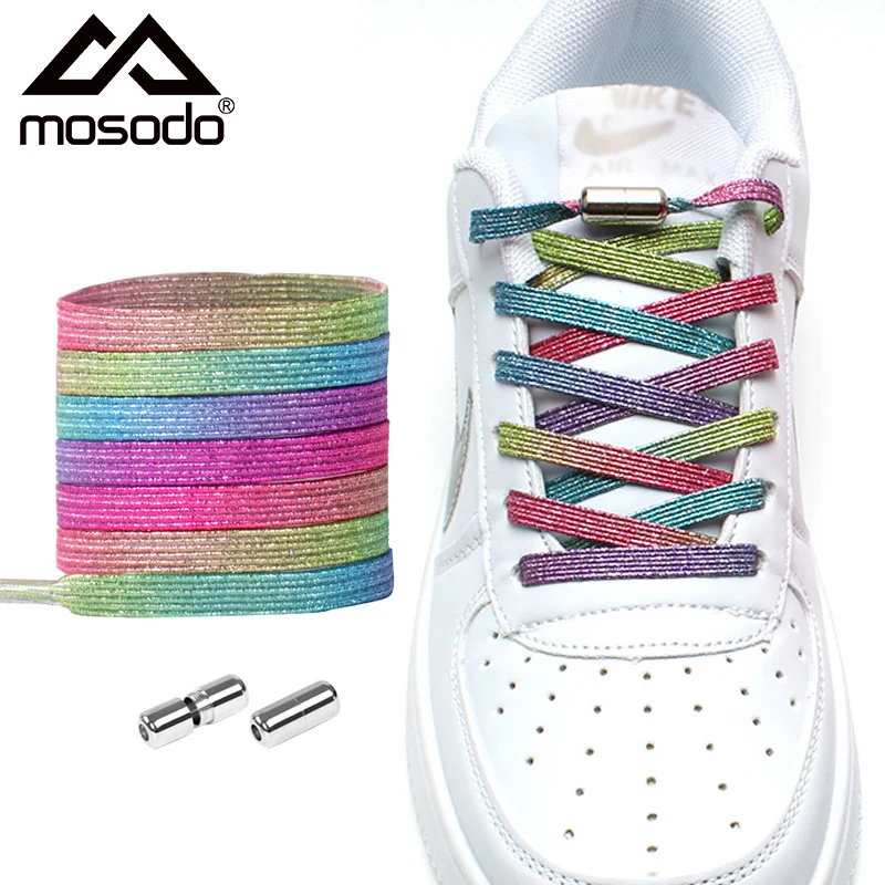 

Mosodo Elastic No Tie Shoelaces Metal Lock Laces Children Adult Sports Shoes Personality Trend Printing Color Fast Laces