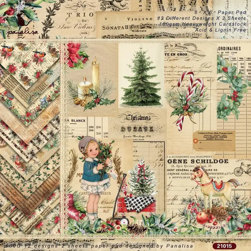 

24 Sheets 6"X6" Vintage Christmas Paper Scrapbooking Patterned Paper Pack Handmade Craft Paper Craft Background Pad Card