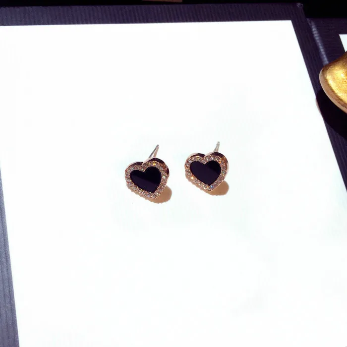 Женская мода розовое золото серьги гвоздики в форме Романтический сердца камень