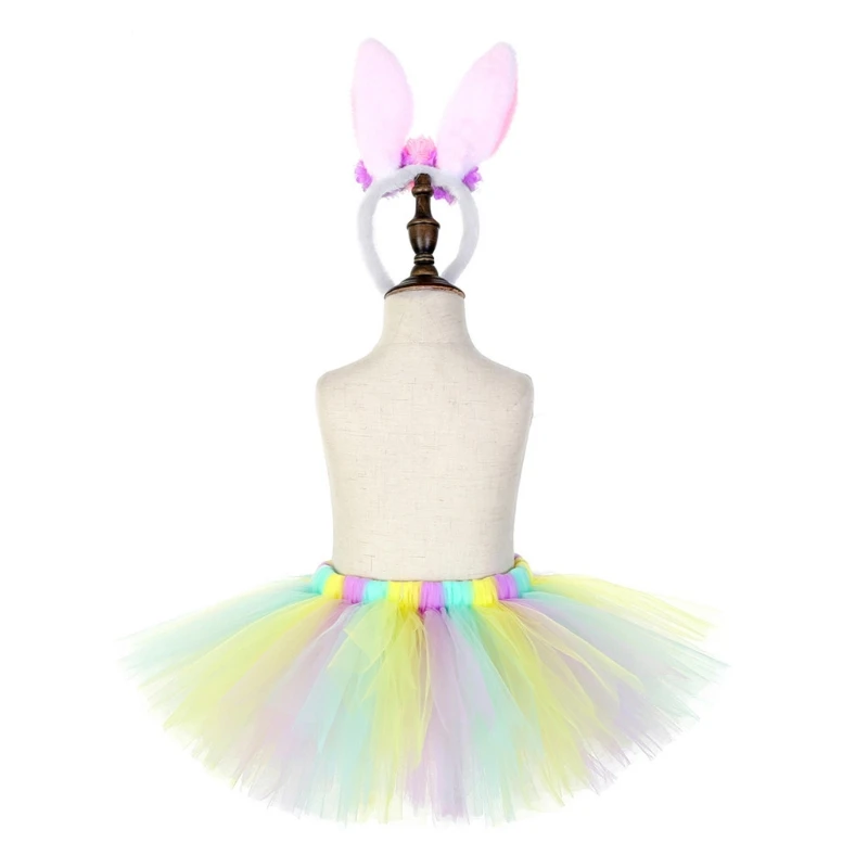 

Kids Girls Easter Bunny Costume Set White Tutu Skirt Rabbit Ears Headband Plush Tail Bow Tie Halloween Party Supplies
