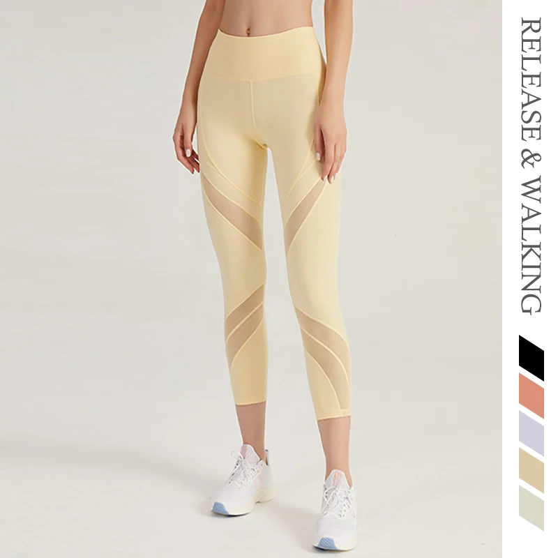 

R&W Mesh Hollow Ankle Women Sports Pants Yoga Tight High Elastic Leggings Exercise Dancing Legging Joggers Running Pant Training