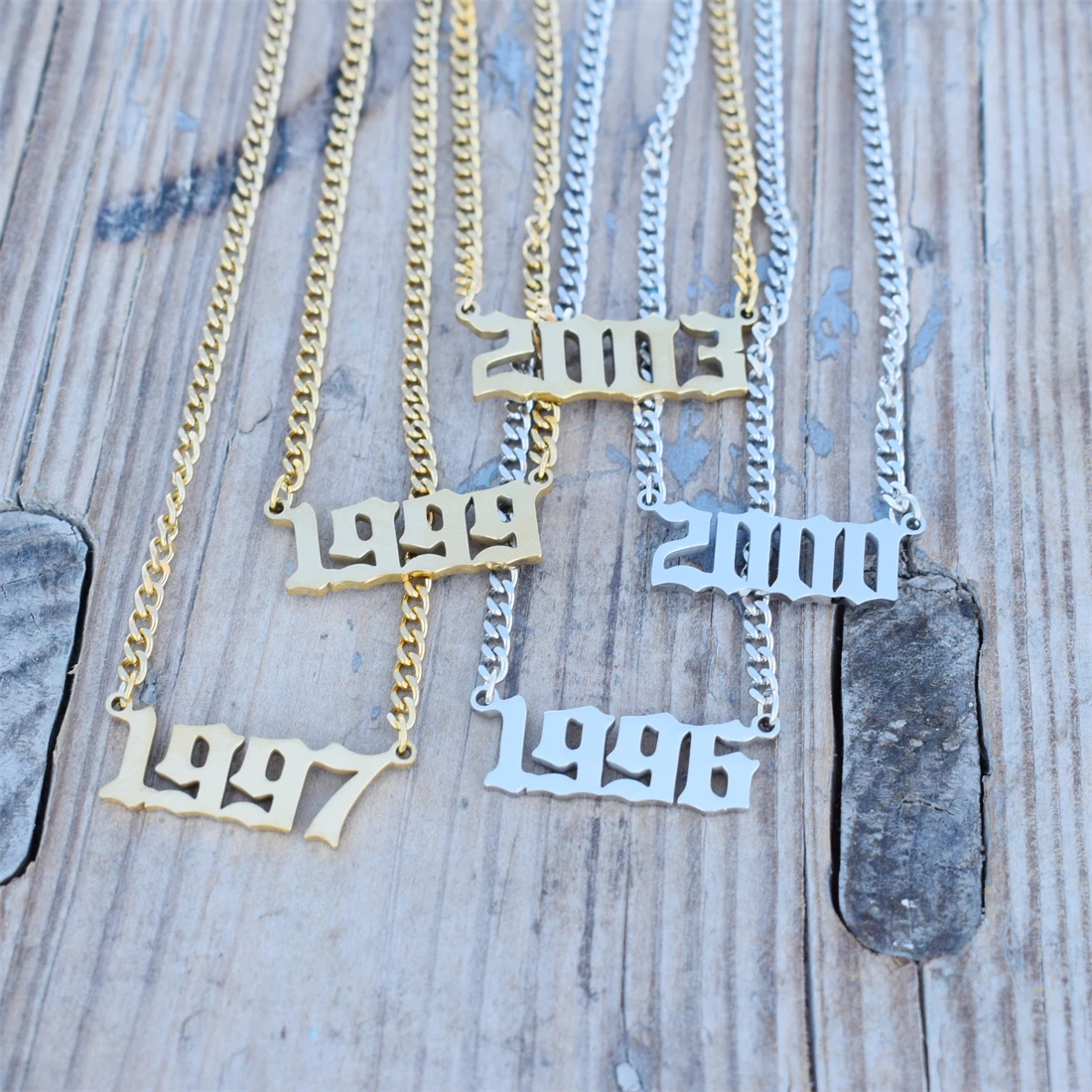 Birth Year Number Necklace For Women Angel Number 444 Cuban Chain Necklace Stainlss Steel Pendant Necklace Choker 1998 1999 2000 images - 6