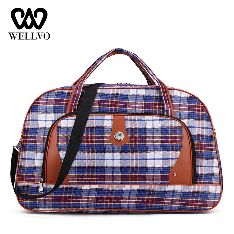 Клетчатая большая сумка для выходных дорожные сумки в стиле унисекс