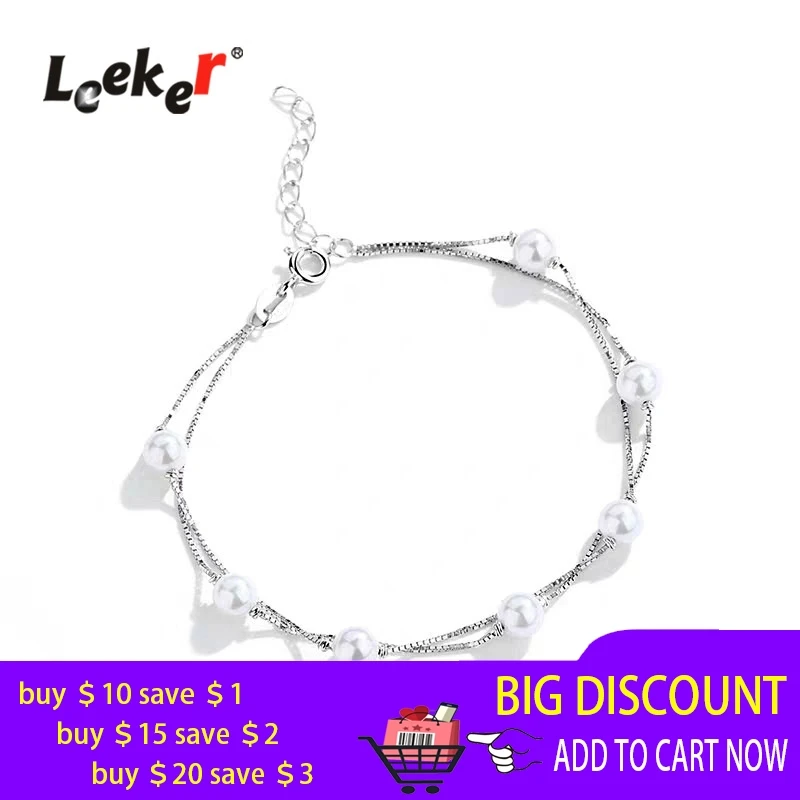 LEEKER элегантные 2 слоя цепи жемчужные браслеты для женщин розового цвета: