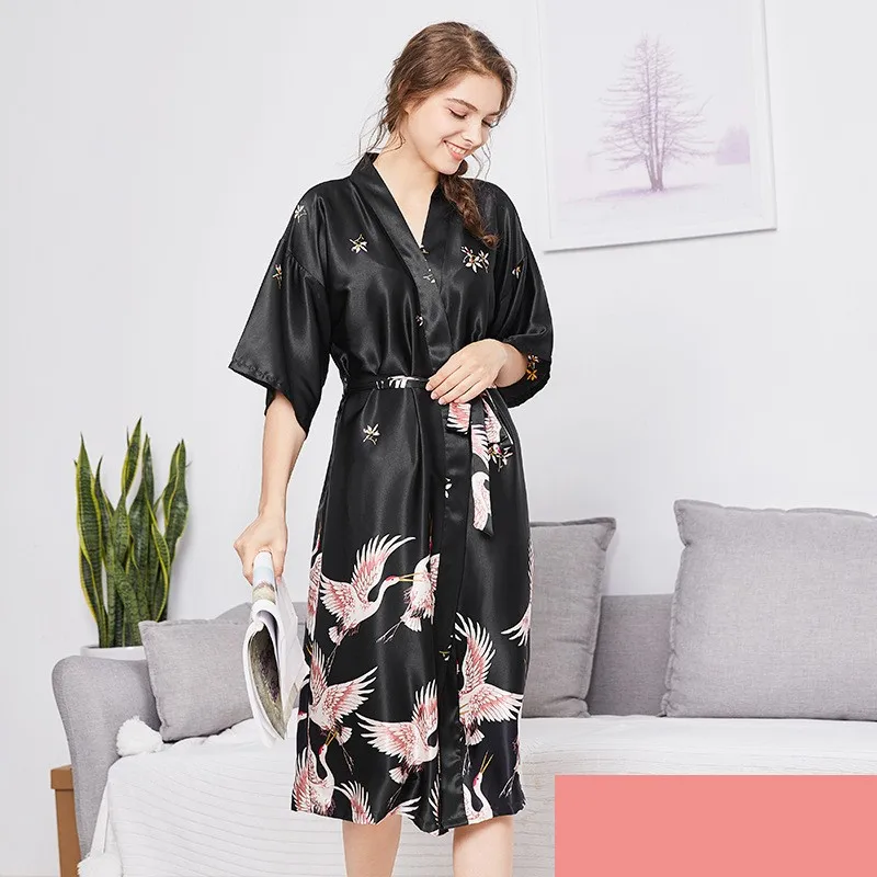 Халат женский атласный длинный с принтом пикантная одежда для сна Geisha ночная