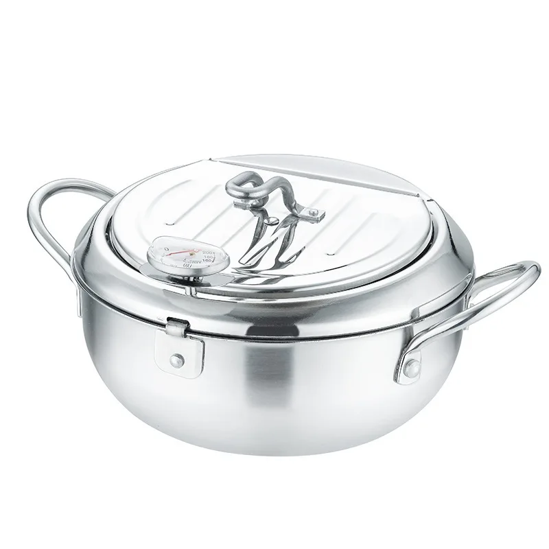 

Thickened Stainless Steel Fryer Wok Pan With Cover Pot Household Thermometre Control Temperature Cooking Tool Universal Stoves