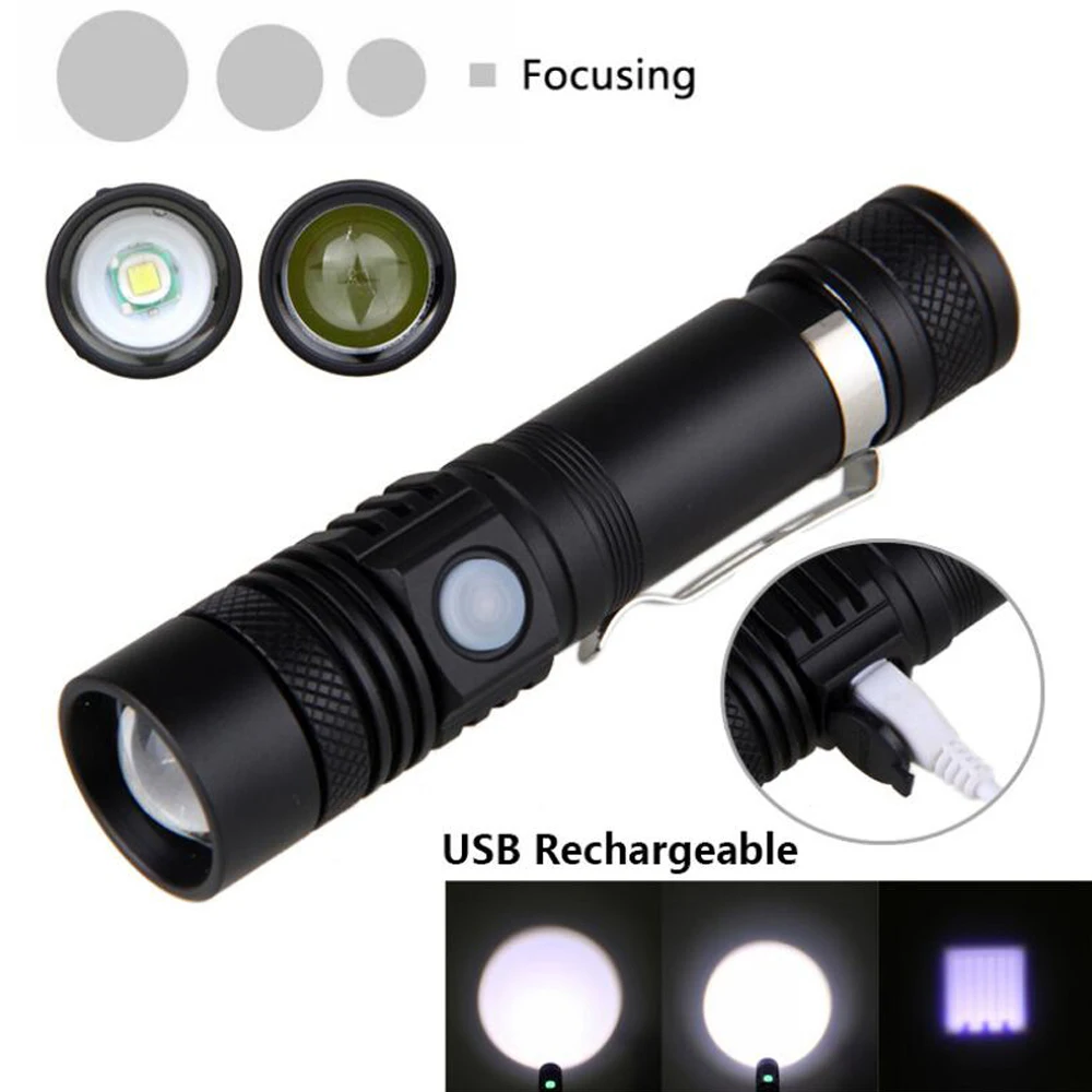 Мини флэш светильник USB Перезаряжаемый фонарь телескопический зум