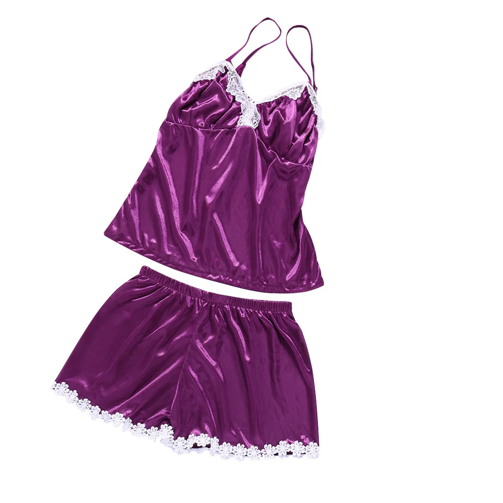 Женский пижамный комплект ночная рубашка Женская Сексуальная атласная одежда