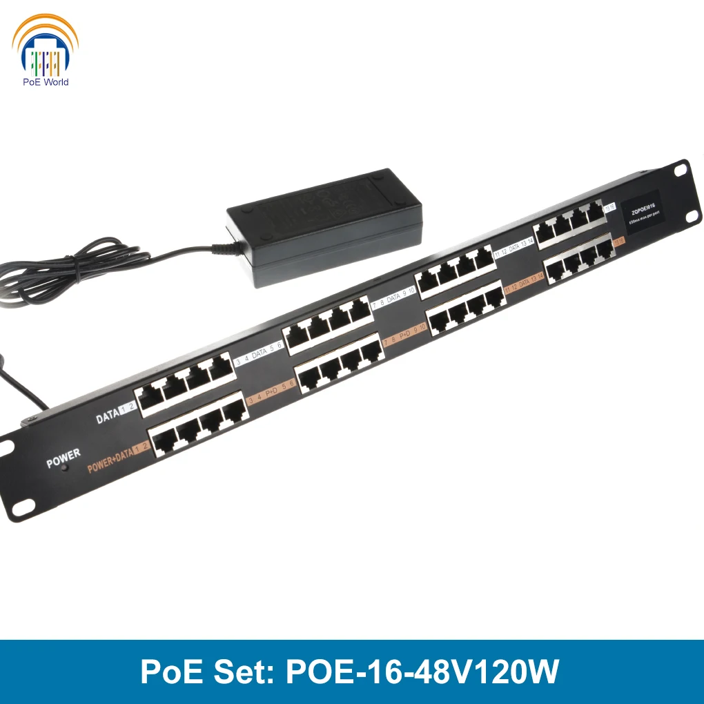 16 портов 100 Мбит/с Poe инжектор с 48v120w адаптер питания через Ethernet для Dahua/Mikrotik камеры