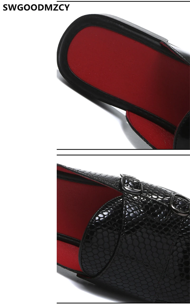 double monk strap shoes men leather half shoes for men mule masculino Coiffeur men half shoes zapatos de hombre casuales cuero