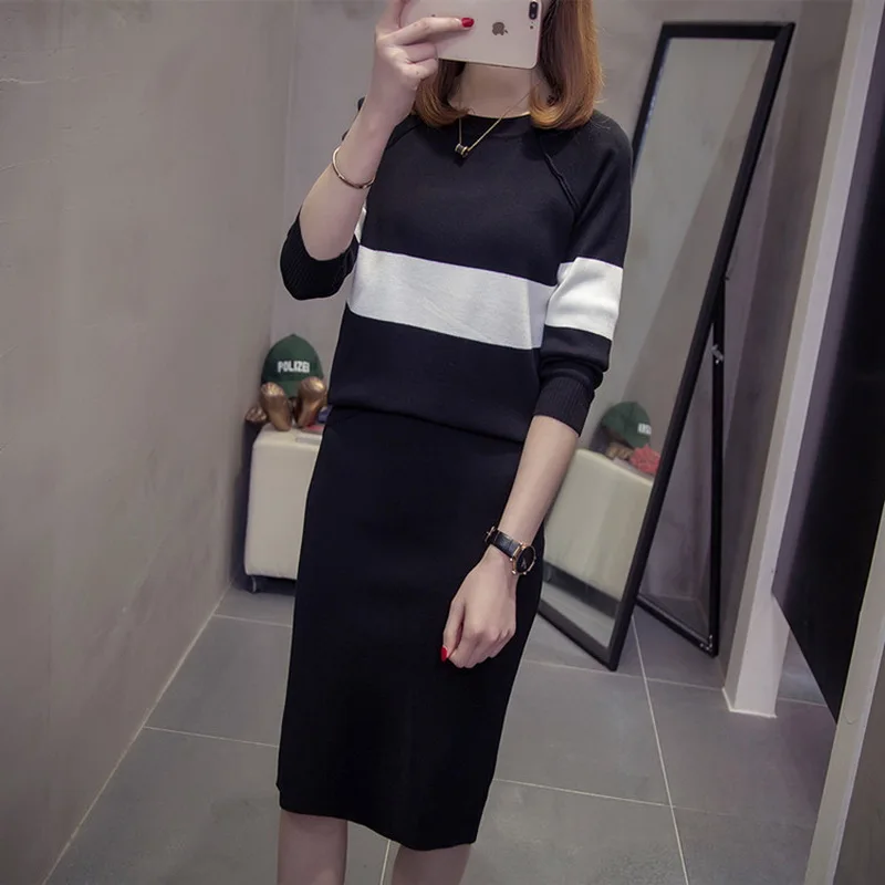Женские пуловеры с длинным рукавом свитер топ + юбка карандаш элегантные женские