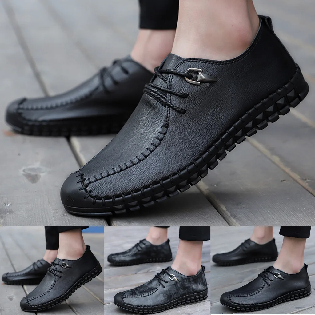 

SAGACE Summer Sneakers Men Breathable Retro Casual Shoes Men Leather Peas Shoes Lazy Slip-On Shoes Sewing Walking Sneakers 2019