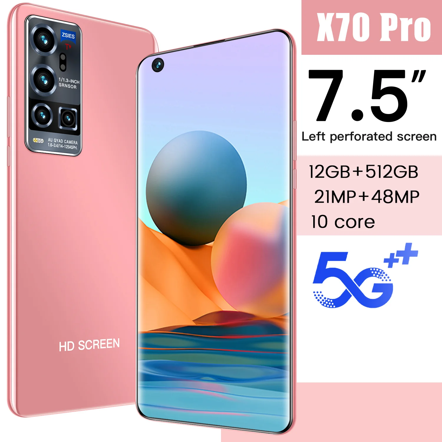 

X70 Pro 7.5inch Smart Phone 12GB+512GB Android10 Mobile Phones 5600mAh 5G MTK6799 10- Core 21MP+48MP Global Version Cellphones