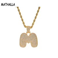 mathalla letter necklace custom initial letter pendant gold silver cubic zirconia hiphop ladies jewelry pendant