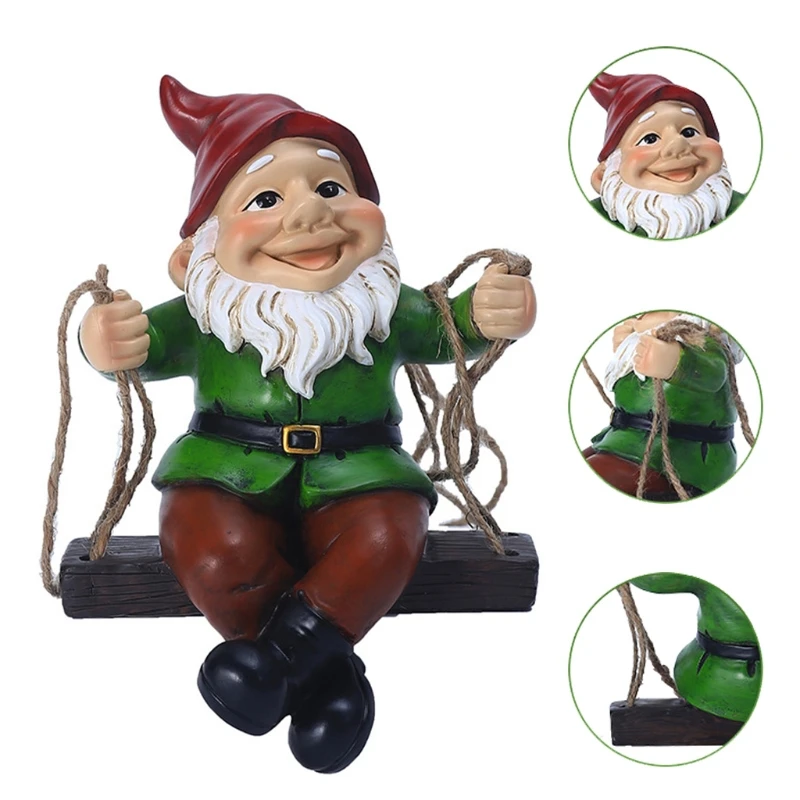 

Creative Funny Swinging Gnome Statue Fairy Garden Decoration Cartoon Dwarf Hanging Sculpture Figurine Resin Ornament