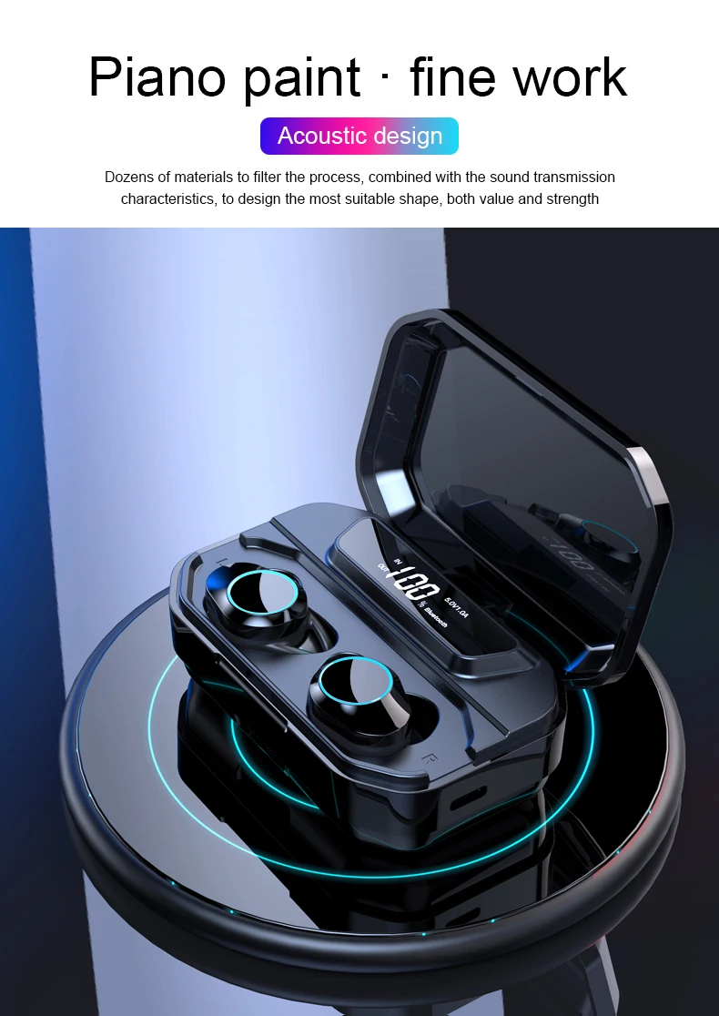 9D стерео G02 TWS 5,0 Bluetooth наушники беспроводные наушники IPX7 водонепроницаемые наушники 3300 мАч светодиодный умный внешний аккумулятор держатель для телефона