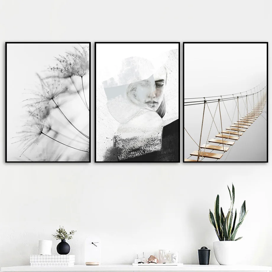 

Abstract Quicksand Girl Bridge Plants Wall Art Canvas Painting Nordic Posters And Prints Landscape Wall Pictures For Living Room