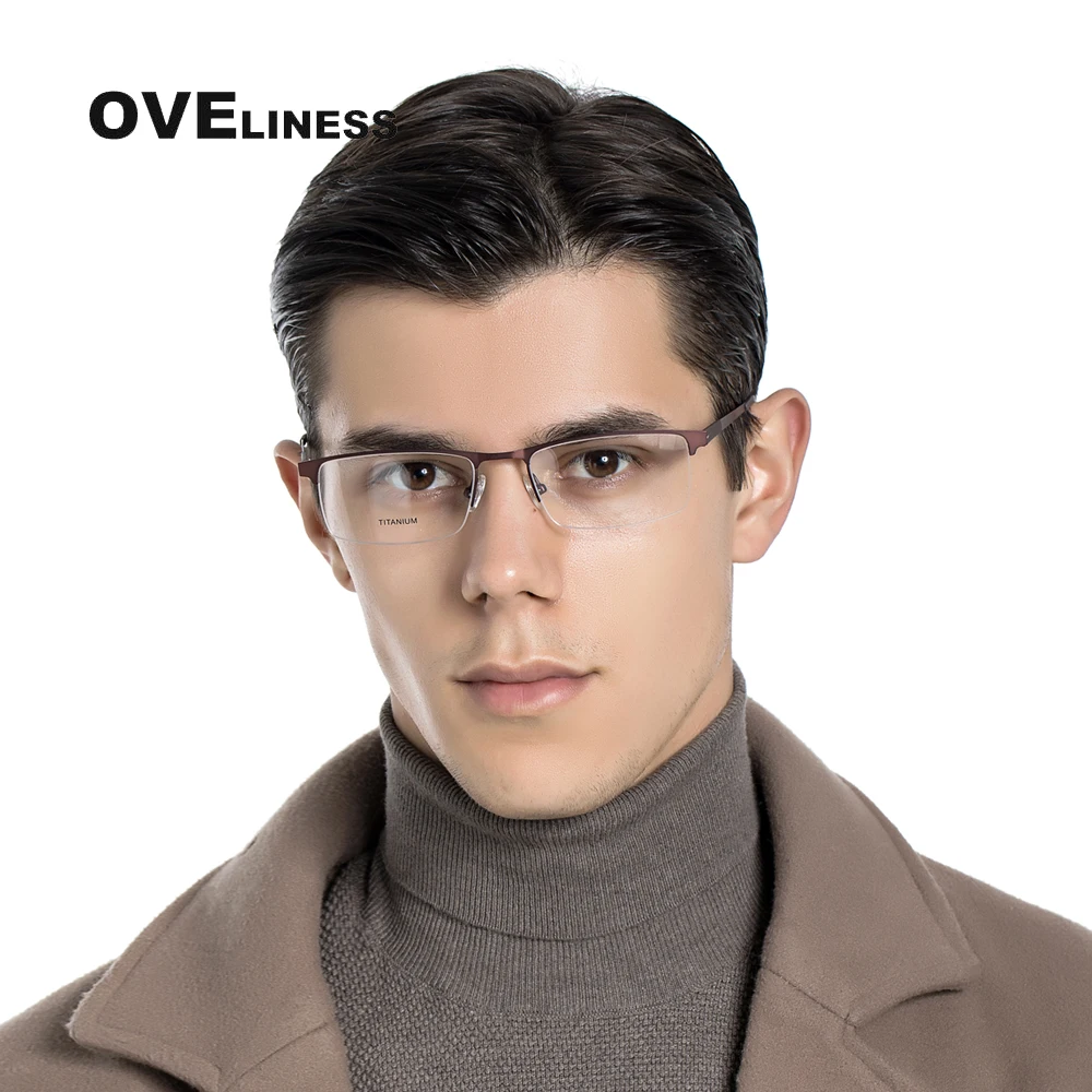 2020 Titanium Alloy eyeglasses Men Glasses Frame Male eyewear Myopia Prescription Computer Transparent Half Metal Eye | Аксессуары для