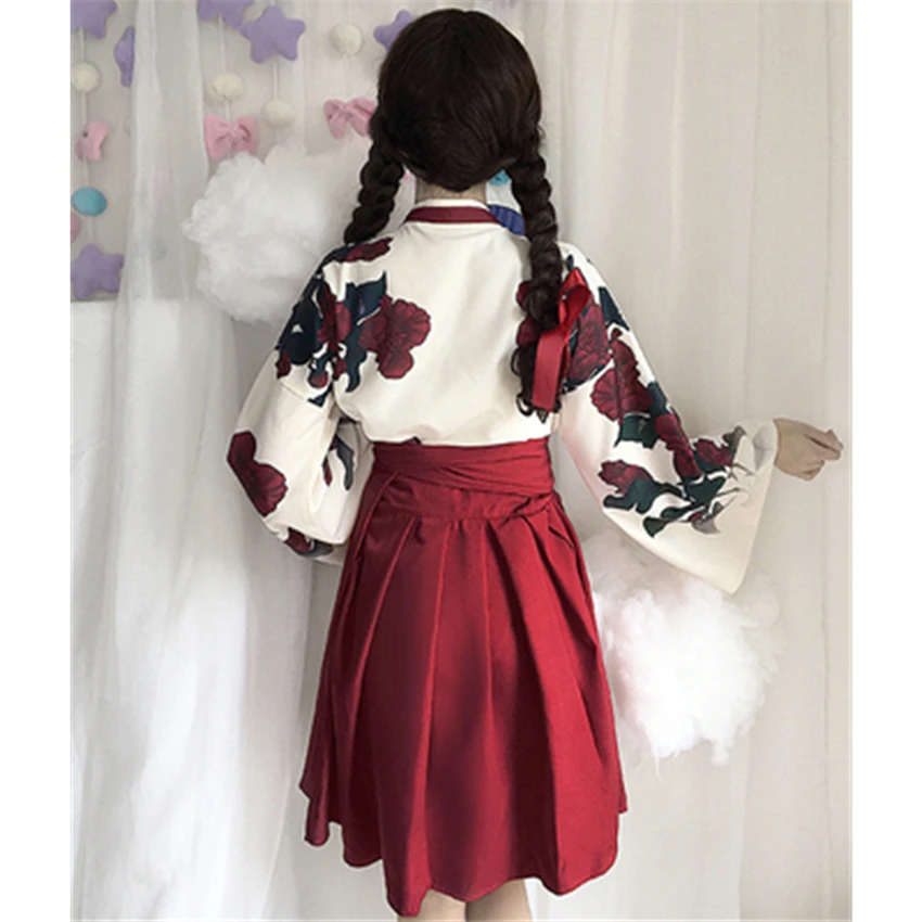 Japanese Style Retro Floral Kimono Long Sleeve Cosplay Costume For Girls Corn Poppy Flower Skirt Female Adult Dress |