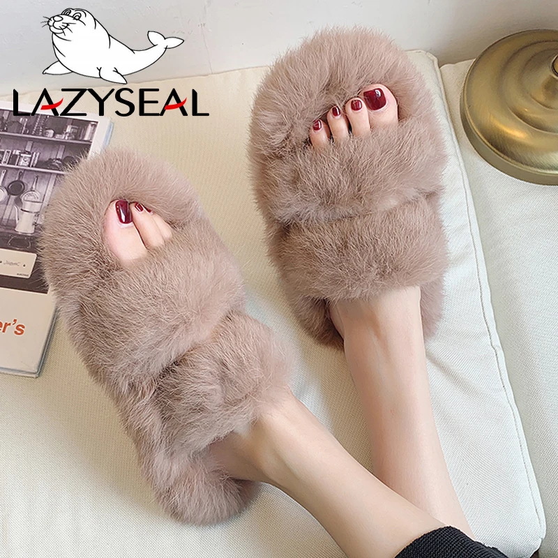 LazySeal из натурального меха Для женщин Комнатные тапочки Новые их под кролика